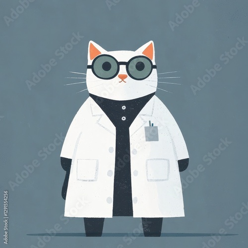 Adorable Cat Scientist in Lab Coat and Goggles, Perfect for Playful Science Themes