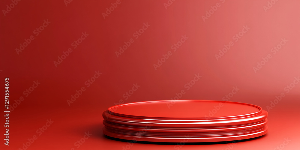 vibrant red podium platform with smooth surface and circular shape vibrant red podium platform with smooth surface and circular shape
