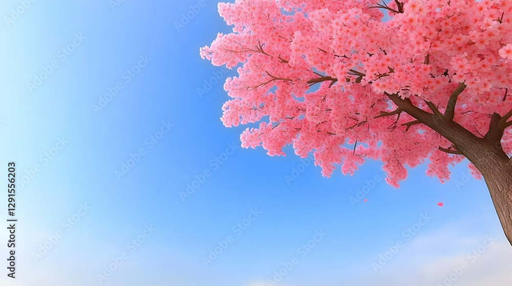 Fototapeta premium Pink Cherry Blossom Tree Against a Clear Sky
