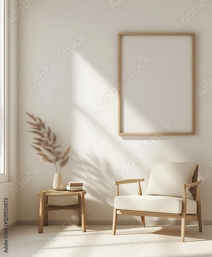 Home interior poster mock up with Beautiful Frame design living room, bedroom, wall (3d Render)