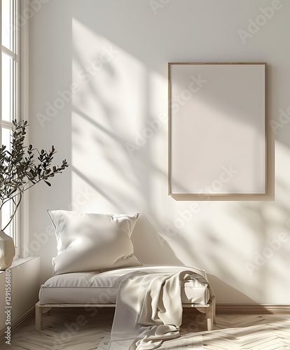 Home interior poster mock up with Beautiful Frame design living room, bedroom, wall (3d Render)