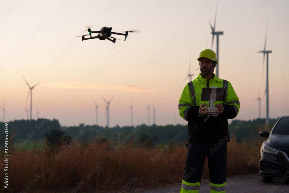 custom made wallpaper toronto digitalTeam of engineers survey drone remotely and inspect high angle view of wind turbine field, win nature, industry and environmental concept, clean energy
