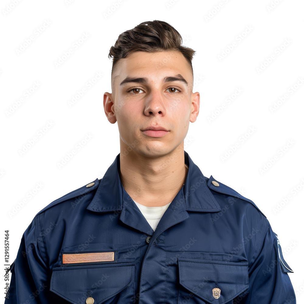 Young Uniformed Male Officer Portrait on Isolated Background Young Uniformed Male Officer Portrait on Isolated Background