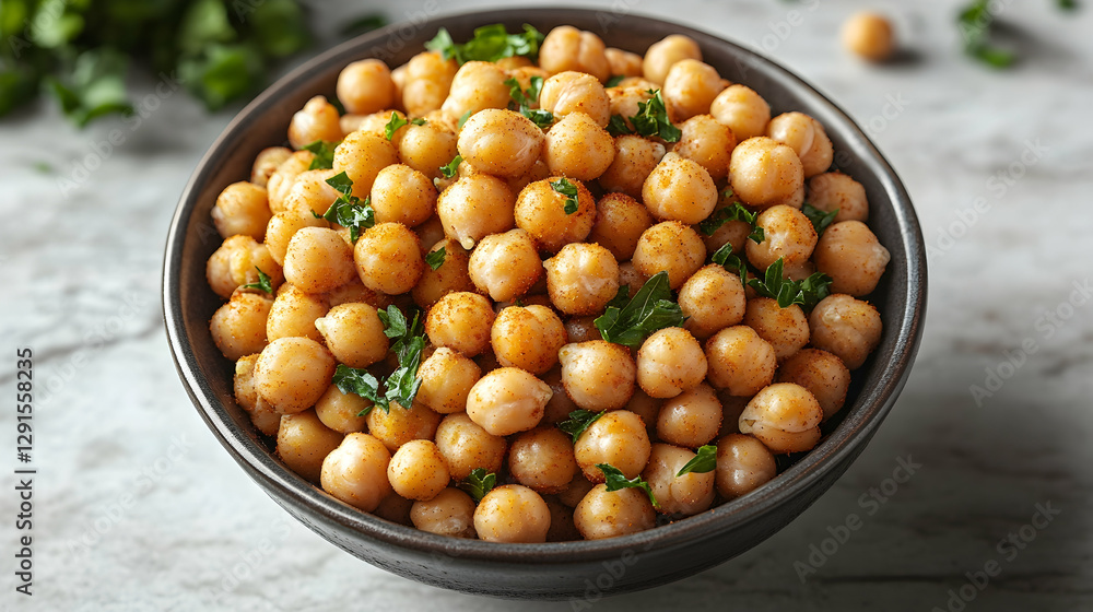 Roasted chickpeas in bowl on marble Roasted chickpeas in bowl on marble