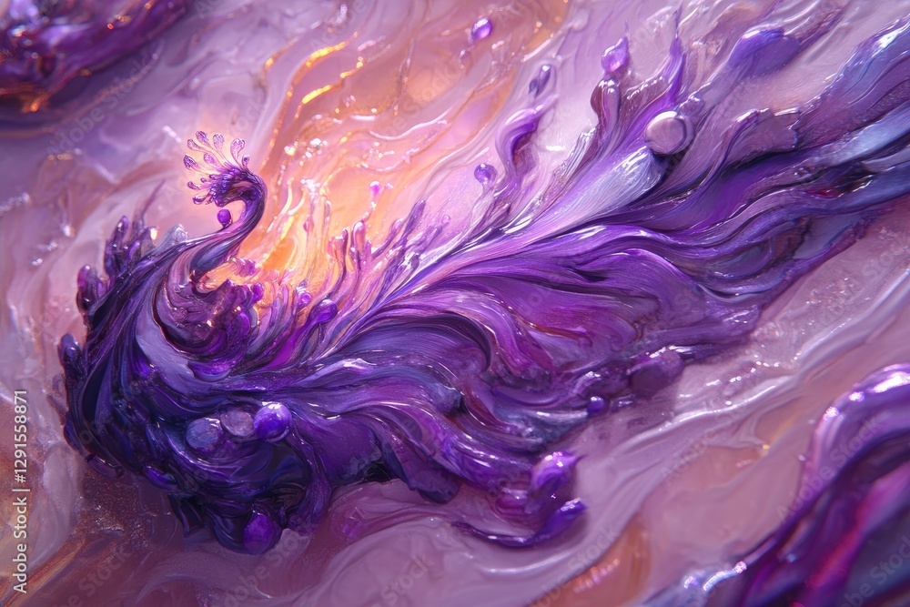 Ethereal Purple Swirls with Abstract Phoenix-Like Features