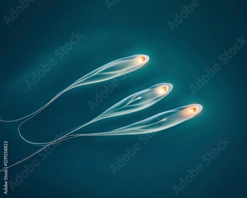 Ethereal Light Trails of Bioluminescent Organisms in Dark Water