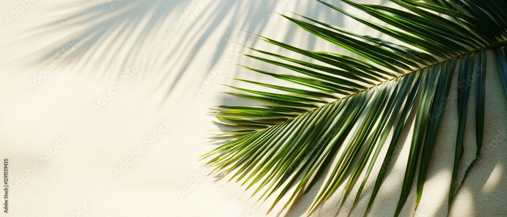 Fototapeta premium Green Palm Leaf and Shadows on Beach Texture