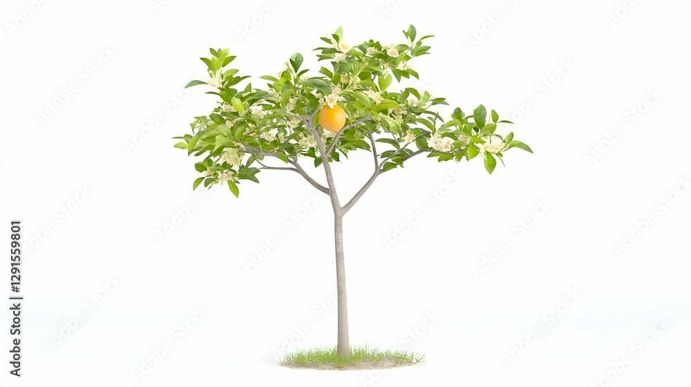 Obraz premium Small orange tree with fruit and flowers
