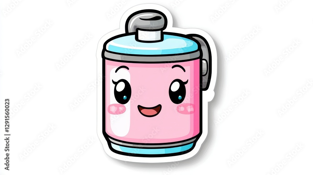 Cute Cartoon Character Face of a Smiling Pink Water Bottle Cute Cartoon Character Face of a Smiling Pink Water Bottle