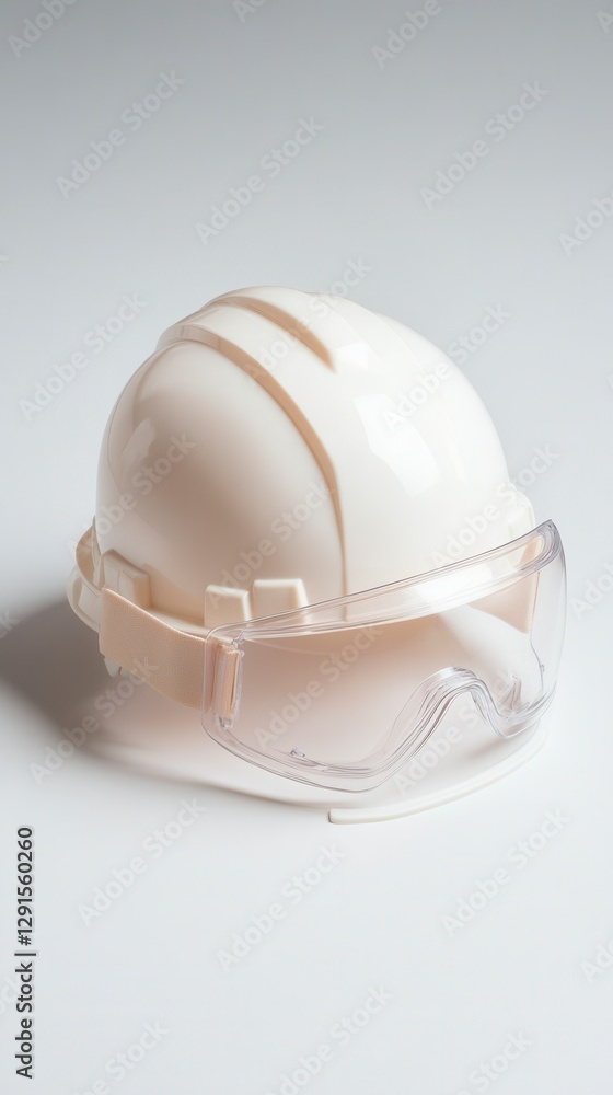 Fototapeta premium Professional Safety Gear - Hard Hat with Chin Strap and Safety Goggles for Head and Eye Protection on White Background