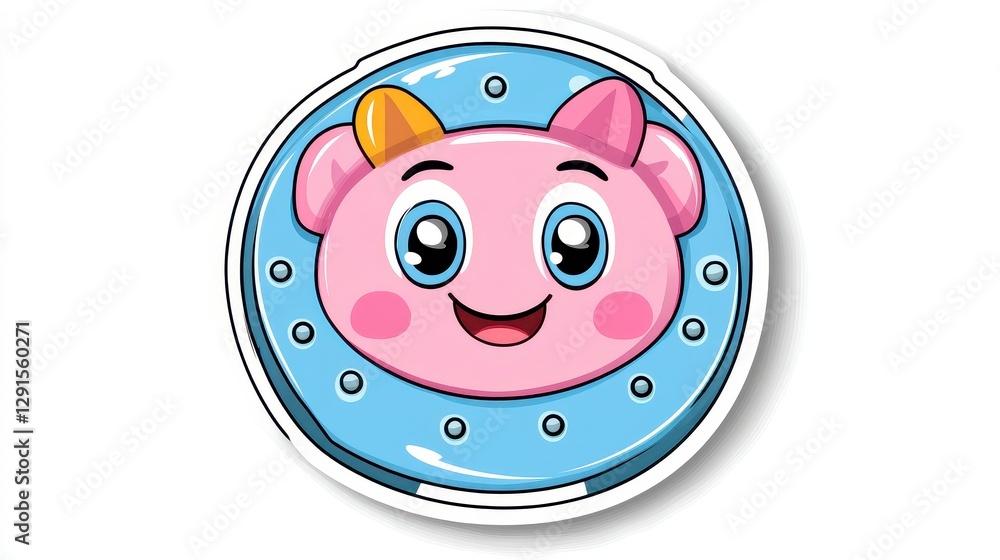 Fototapeta premium Cute Cartoon Character with Big Eyes and Smiling Face in Space Theme
