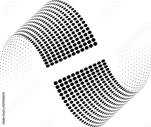 Dotted halftone waves. Abstract liquid shapes, wave effect dotted gradient texture waves isolated vector symbols.
