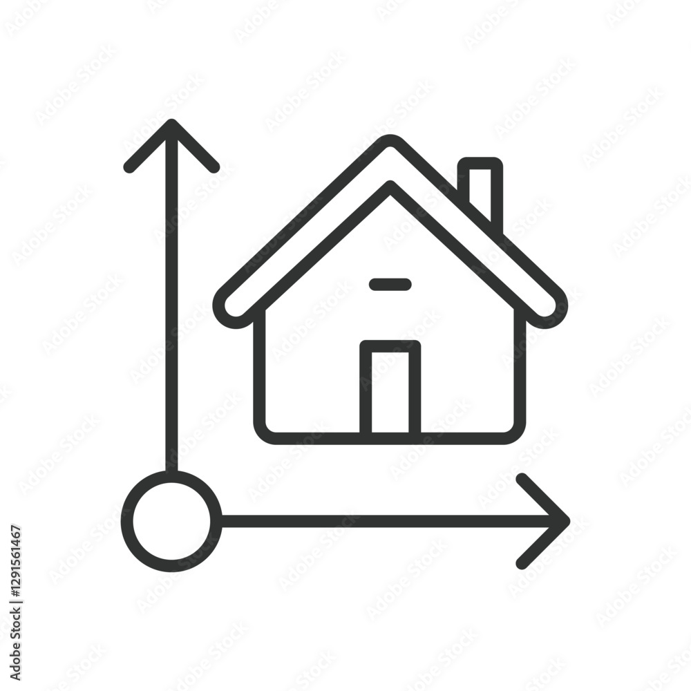 Home dimensions, icon in line design. House measurements, building dimensions, room size, floor plan, interior dimensions on white background vector. Home dimensions editable stroke icon Home dimensions, icon in line design. House measurements, building dimensions, room size, floor plan, interior dimensions on white background vector. Home dimensions editable stroke icon