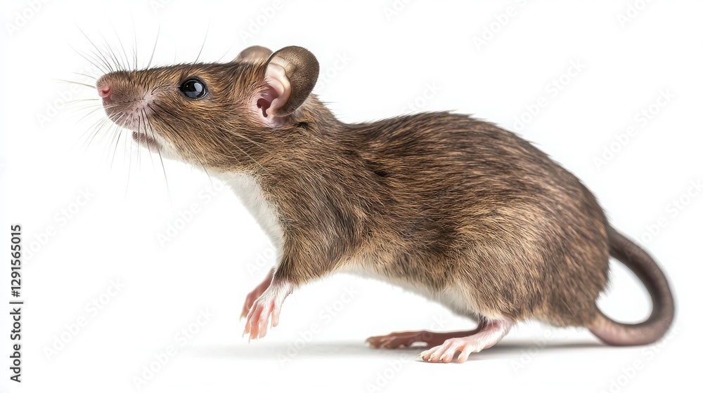Small brown mouse rat curled up on soft surface with intricate details of fur and bright beady eyes in natural light Small brown mouse rat curled up on soft surface with intricate details of fur and bright beady eyes in natural light