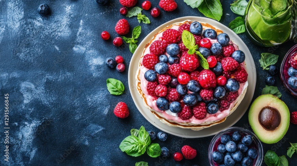 Bowl of assorted berries and avocado served with a glass of red wine on a wooden table Bowl of assorted berries and avocado served with a glass of red wine on a wooden table