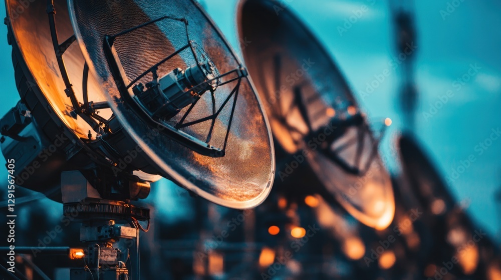 Satellite Communications Dish, Representing advances in telecommunications and modern science Satellite Communications Dish, Representing advances in telecommunications and modern science