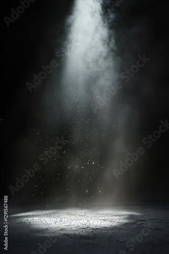 Obraz na płótnie Godrays and small particles floating in the light in a dark black enviroment with smoke over a soil. w salonie