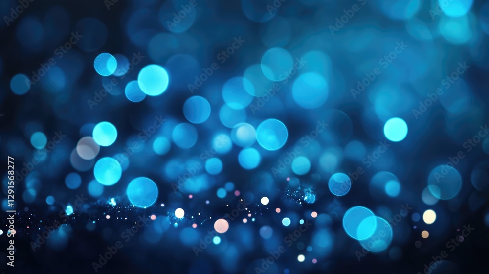 Blue color bokeh lights background. Blurred circle shapes. Multicolored blurry lights bokeh defocused abstract background for events.