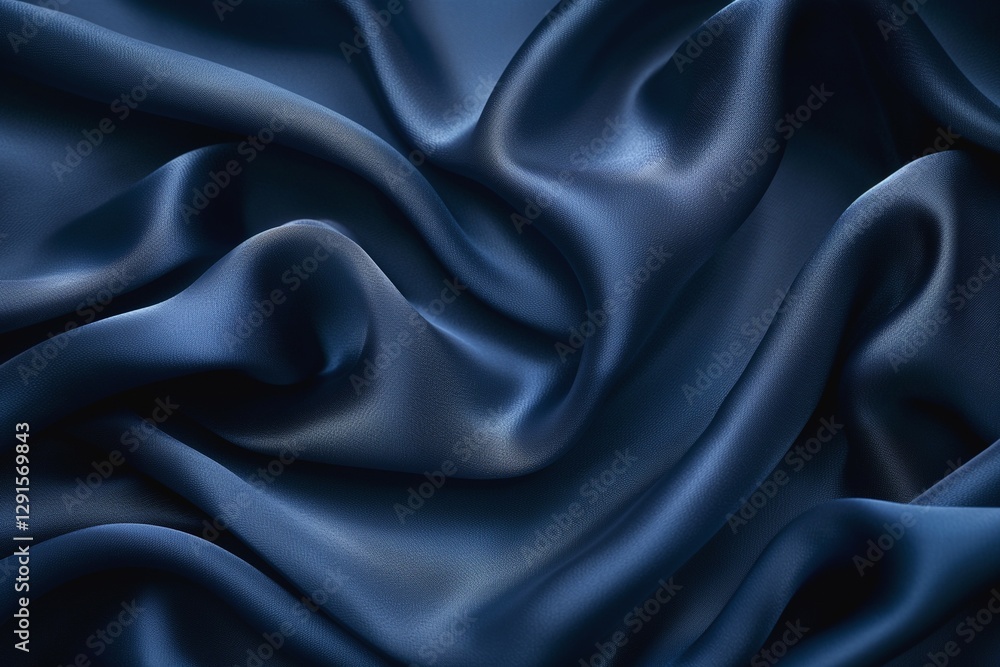 Fototapeta premium Elegant dark blue silk fabric draped gracefully, showcasing its smooth texture and luxurious appearance.