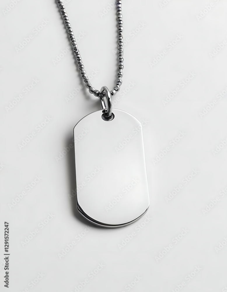 Fototapeta premium Personalized engraved dog tag necklace on a white background.