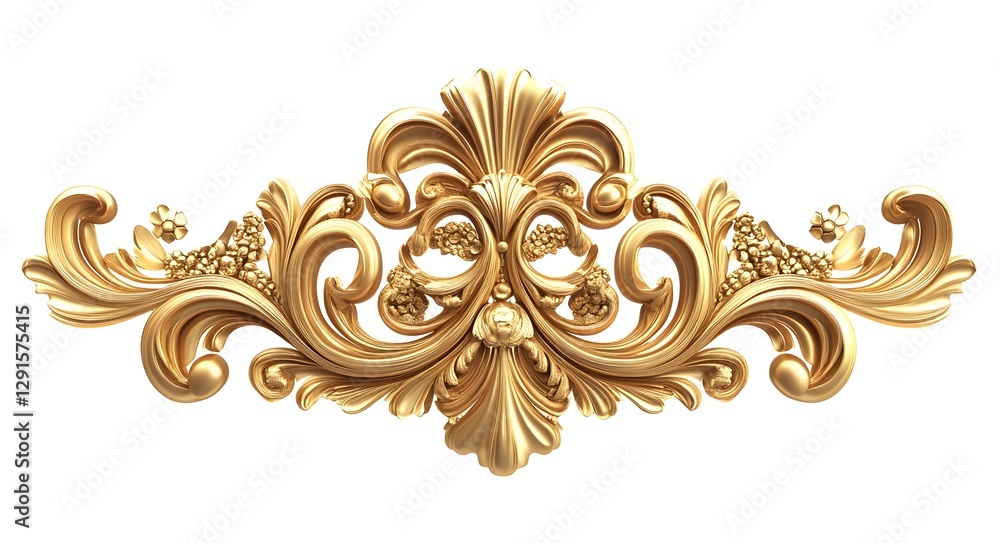 Golden Baroque ornament with elegant acanthus leaves. Luxurious golden Baroque ornament with swirling acanthus leaves. Magnificent Baroque ornament. Golden Baroque ornament with elegant acanthus leaves. Luxurious golden Baroque ornament with swirling acanthus leaves. Magnificent Baroque ornament.