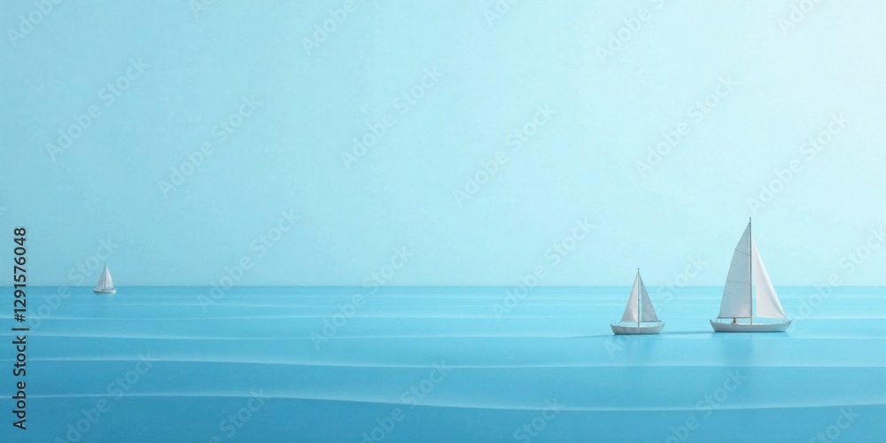 Obraz premium Serene Sailboats on a Calm Azure Sea A Peaceful Maritime Scene of Miniature Vessels on Tranquil Waters