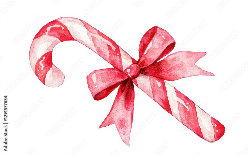Festive candy cane with red ribbon, perfect for holiday decorations and celebrations. This cheerful design adds touch of joy to any festive setting Festive candy cane with red ribbon, perfect for holiday decorations and celebrations. This cheerful design adds touch of joy to any festive setting