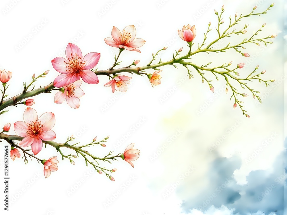 Fototapeta premium Delicate cherry blossom branch in soft pastel tones