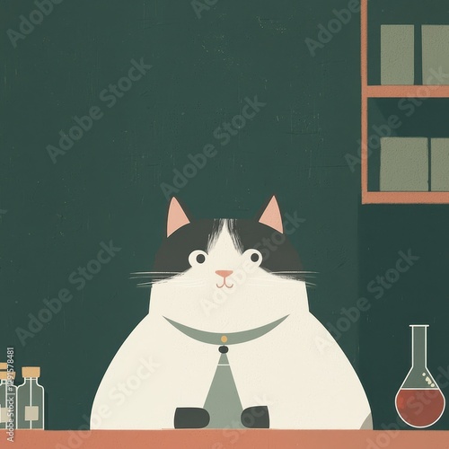 Kawaii Cat Scientist with Beaker in Lab, Creating Exciting Experiments and Discoveries
