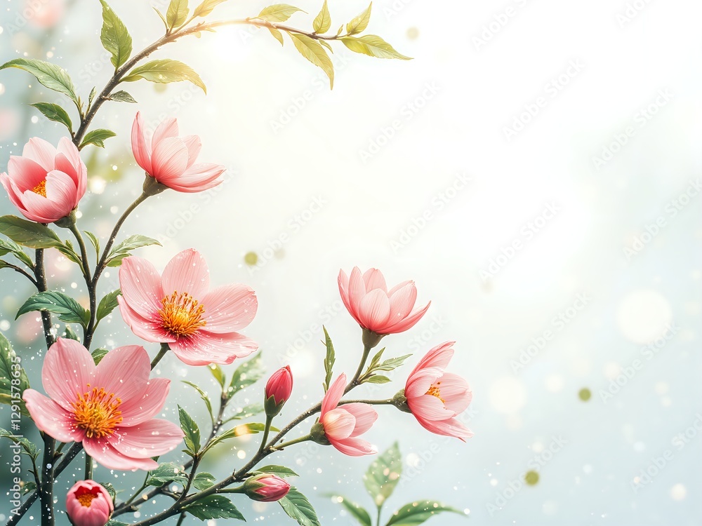 Fototapeta premium Delicate pink flowers under soft radiance