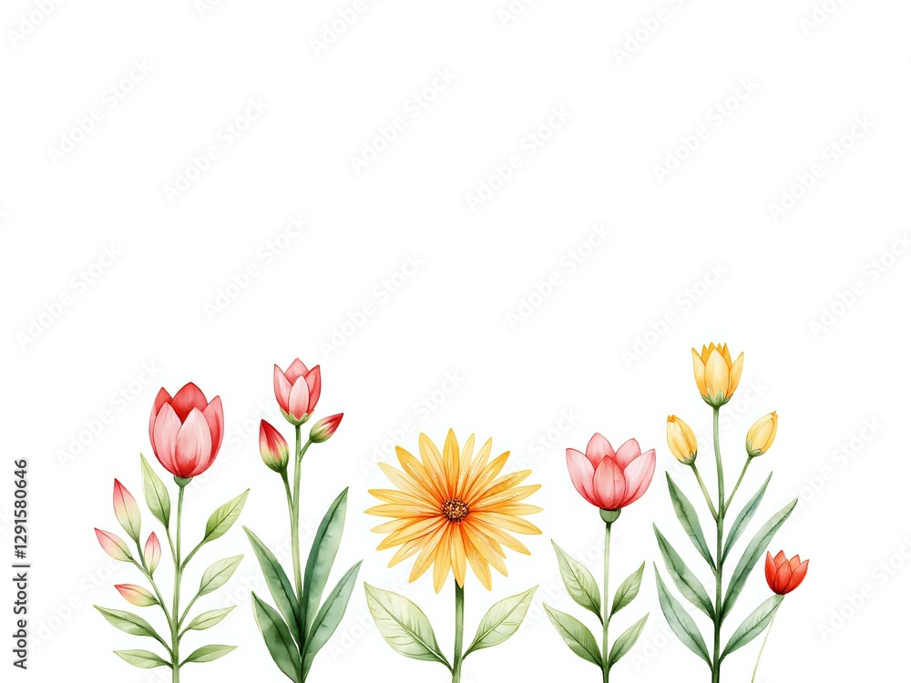Fototapeta premium Vibrant watercolor floral arrangement with varied blossoms