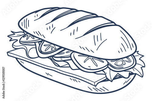 Sandwich Line Art Illustration for Design