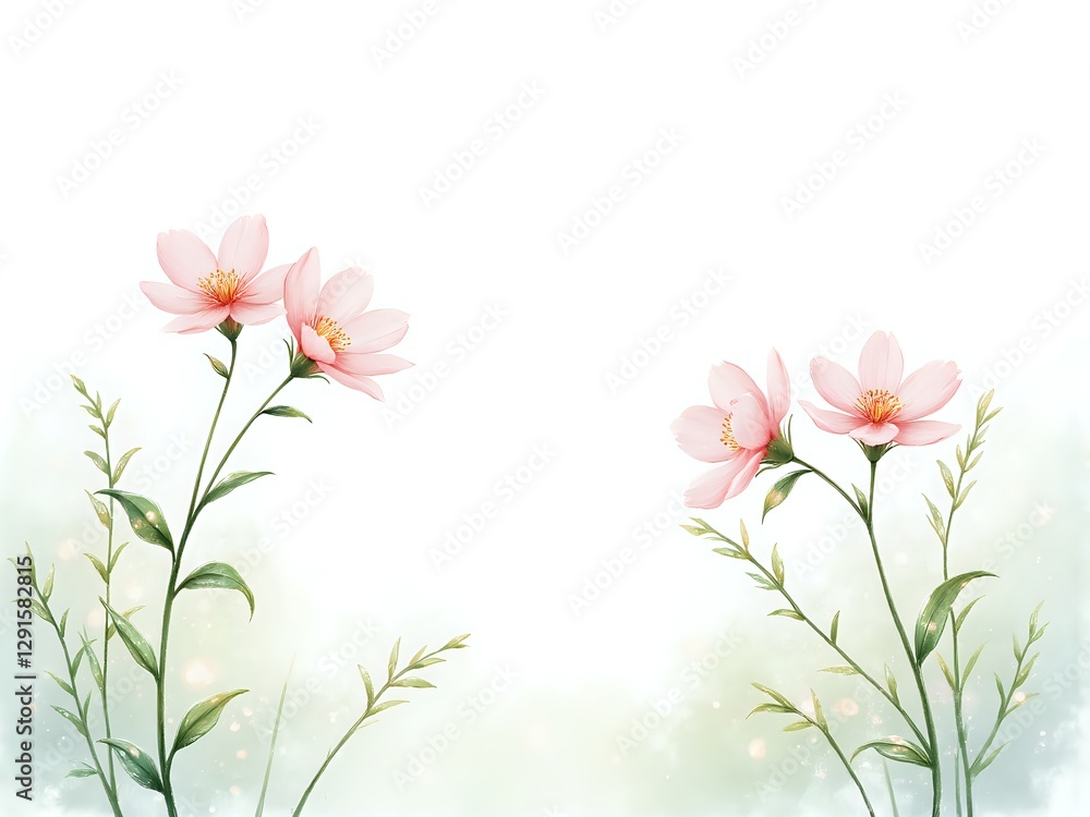 Delicate pink flowers gracefully blooming in a soft green background Delicate pink flowers gracefully blooming in a soft green background