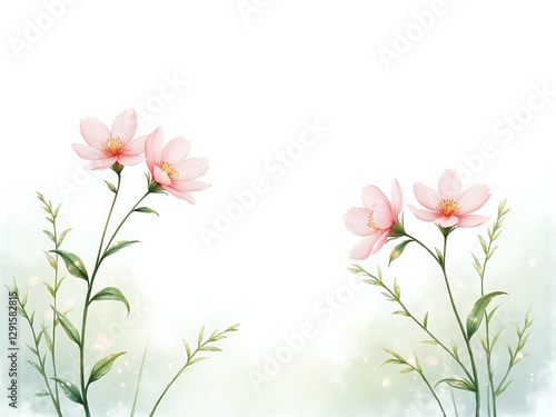 Delicate pink flowers gracefully blooming in a soft green background