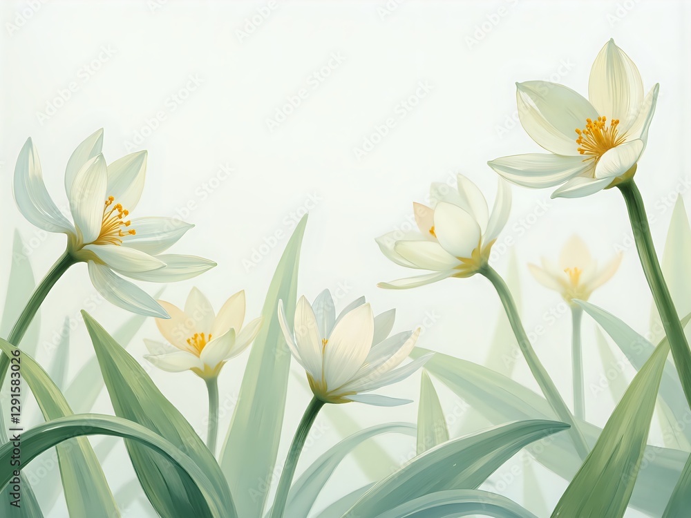 Fototapeta premium Delicate white flowers embracing a soft light background