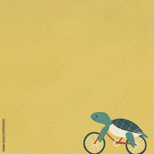Kawaii Sea Turtle Joyfully Riding a Bicycle on a Scenic Beach in a Vibrant and Playful Cartoon Style
