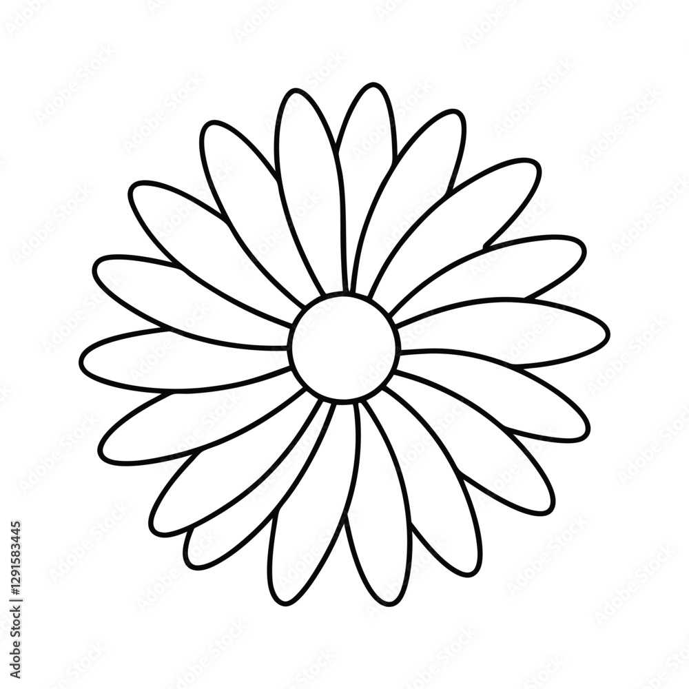 A clip art of daisy flower outline on white background A clip art of daisy flower outline on white background