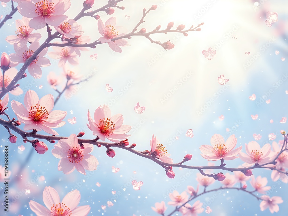 Fototapeta premium Delicate cherry blossoms bathed in soft sunlight