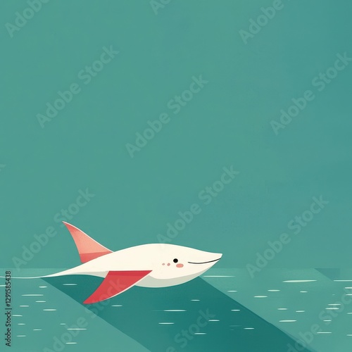 Playful Kawaii Manta Ray Gliding Gracefully Through the Serene Ocean Waters in a Beautiful Cartoon Style