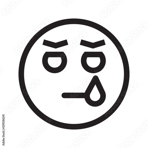 Line icon of a sad emoticon with teardrops, expressing sorrow or disappointment.