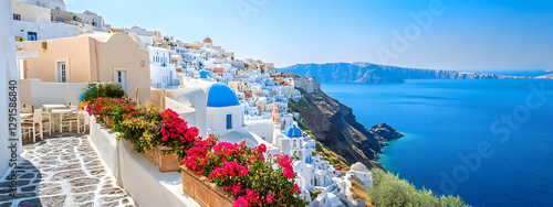 A panoramic view of Santorini
