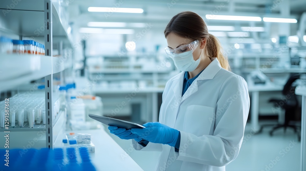 Female Scientist Analyzing Agricultural Data on Digital Tablet in Lab Female Scientist Analyzing Agricultural Data on Digital Tablet in Lab