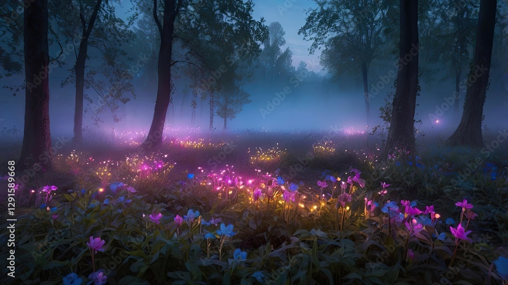 Obraz premium Bright and Unique Spring Landscape. Colorful Nature Background with Flowers and Greenery for Design, Creativity, and Inspiration