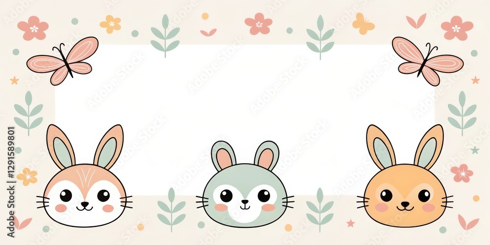 Fototapeta premium cute bunnies with spring elements,perfect for greeting card or invitation design. It is perfect for spring themed project and kids project