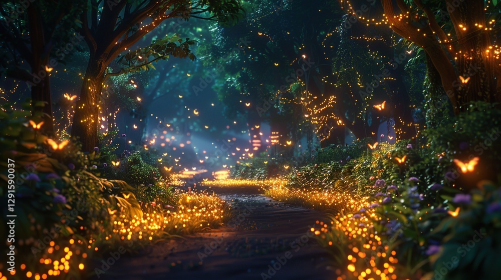 Naklejka premium Capturing the Enchantment of Summer Night Firefly Background Images: A Visual Odyssey