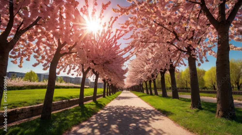 Bright and Unique Spring Landscape. Colorful Nature Background with Flowers and Greenery for Design, Creativity, and Inspiration Bright and Unique Spring Landscape. Colorful Nature Background with Flowers and Greenery for Design, Creativity, and Inspiration