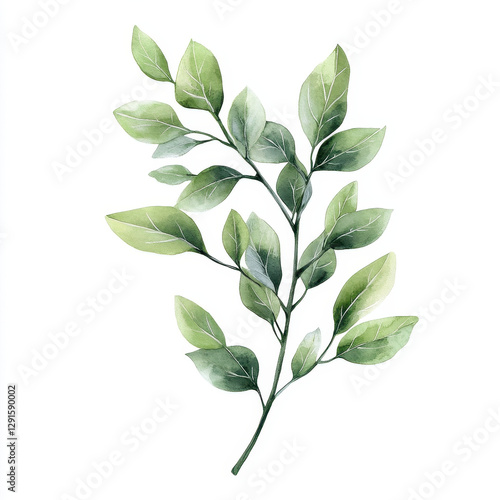 delicate branch with green leaves, showcasing intricate details and soft color palette, perfect for nature themed designs