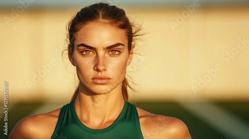 Confident athlete captured in golden hour, showcasing determinat photo