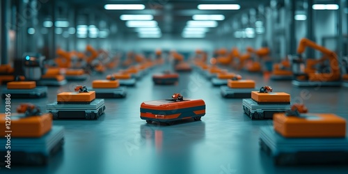 Wallpaper Mural Futuristic warehouse automation hub with a dizzying array of intelligent robotic systems self driving vehicles Torontodigital.ca