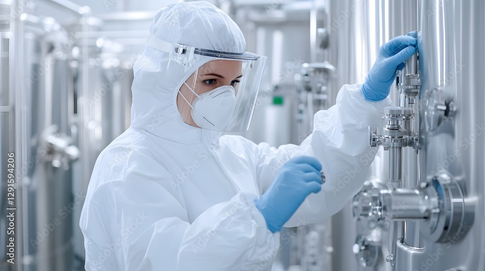 Scientist in Protective Gear Monitoring Plant Growth in Laboratory Setting Scientist in Protective Gear Monitoring Plant Growth in Laboratory Setting